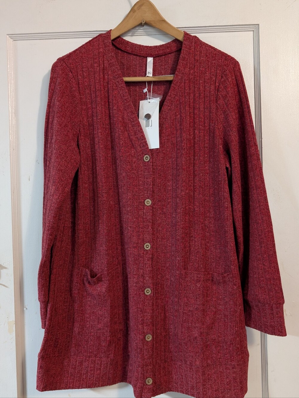 JWD Long Button-Front Red Knit Cardigan
